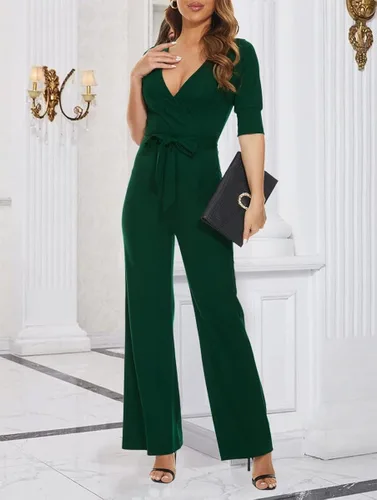Vista 3 de Overol elegante de verano para mujer con cintura alta pierna ancha pantalones largos
