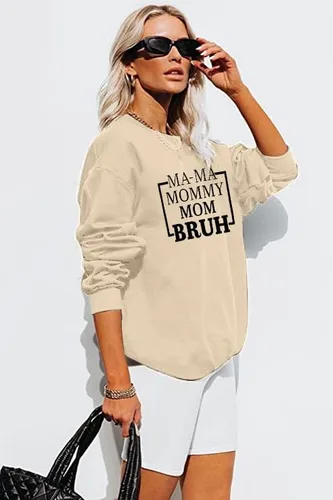 Vista 3 de HEBBE Sudadera de gran tamaño para mujer, mamá, mamá, mamá, Bruh, sudaderas casuales para mamá, blusas