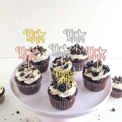 Vista 3 de 36 piezas de decoración para cupcakes con corazón de amor con purpurina para despedida de soltera, para boda, compromiso, cumpleaños, aniversario