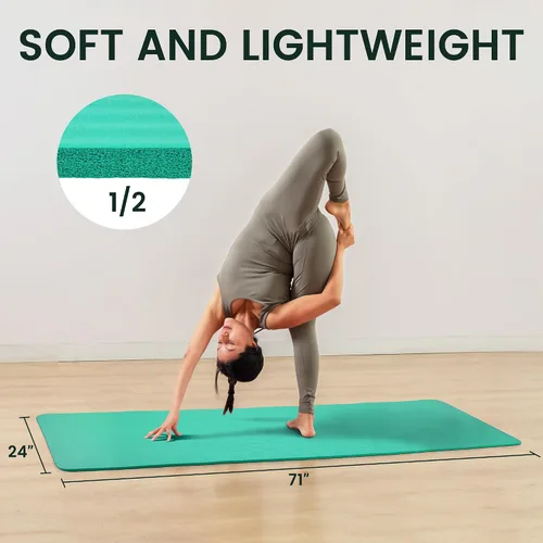 Vista 3 de Fitvids Tapete de yoga de 1/2 pulgada, extra grueso, de alta densidad, antidesgarros, con correa de transporte, adecuado para varios ejercicios