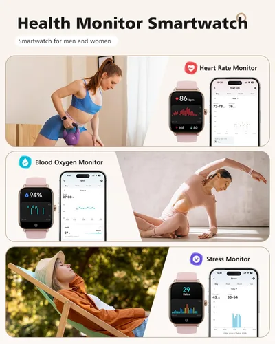 Vista 3 de Relojes inteligentes para mujer, 1.85" Alexa Smart Watch para teléfonos Rubor Rosa-Rosa