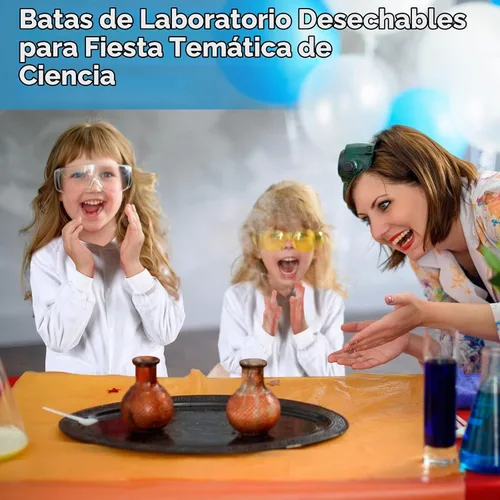 Vista 7 de 10 abrigos de laboratorio desechables para niños, abrigos de ciencia blancos a granel para niños con puños de punto elástico y cierre frontal a