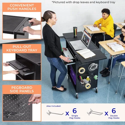 Vista 4 de Line Leader Stellar - Carrito AV Reimagina tu carrito de profesores con revolucionario revestimiento de tablero de clavijas y 12 ganchos móviles