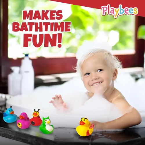 Vista 6 de Playbees - Patitos de goma en paquete de 12 unidades, surtido de juguetes de baño para bebés, flotadores Jeep para niños, para el verano, la playa