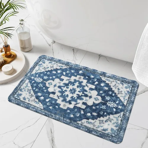 Vista 21 de Uphome Alfombra de baño vintage, azul, bohemio, antideslizante, oriental, suave, lavable a máquina, lindas alfombras de baño tribales florales