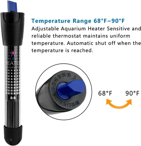 Vista 2 de DOMICA Calentador de acuario ajustable de 25 W, calentador de agua sumergible para pecera pequeña (3-8 galones) con termómetro adhesivo gratis