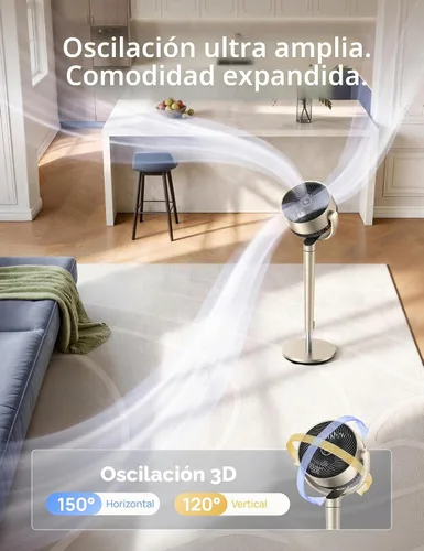 Vista 3 de Dreo Ventilador de pedestal con control inteligente, 43 pulgadas, ventiladores silenciosos oscilantes omnidireccionales de 150° + 120°