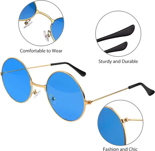 Vista 2 de CHRORINE Gafas de sol hippie para mujeres y hombres, decoraciones de fiesta hippie