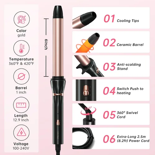 Vista 8 de Hahahope Varita rizadora de cerámica de 1 pulgada para ondas sueltas, rizador de pelo de barril extra largo para cabello medio a largo, 2