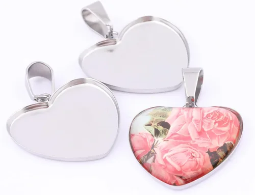 Vista 7 de 40 unidades de 0.972 in con ajustes de cabujón de corazón de acero inoxidable Bisel Colgante Bandejas DIY Neclace Base en blanco para suministros