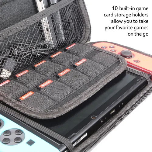 Vista 6 de TJS Case for Nintendo Switch Model 2017 6.2'', with 2 Pack Tempered Glass Screen Protector Hard Travel Carrying Case Shell Carry Pouch (Blue)