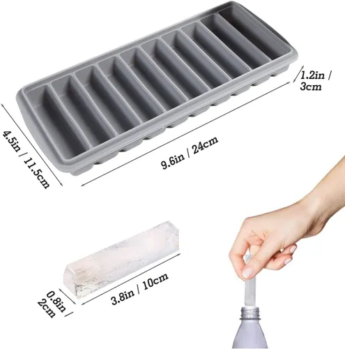 Vista 3 de LessMo 3 bandejas para cubitos de hielo, bandeja larga para palitos de hielo de silicona con tapa, palo estrecho rectangular, reutilizable