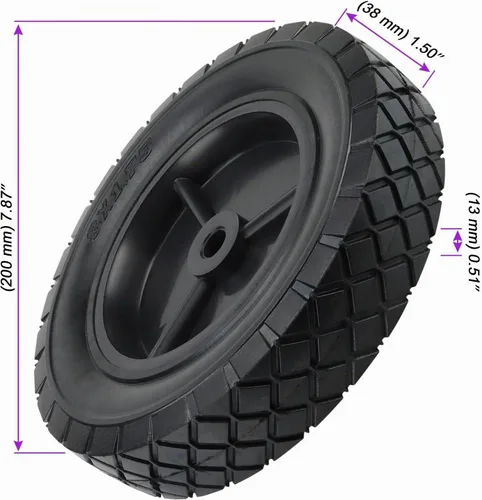 Vista 2 de MOUYAT Paquete de 2 ruedas sólidas de 8 x 1.75 pulgadas para carretilla manual, ruedas de 1/2 pulgada de eje para cortacésped de servicio pesado