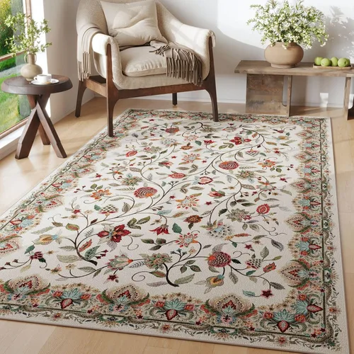 Vista 13 de Rugcomf Alfombra vintage de cachemira de 2 pies 7 x 8 pies, lavable a máquina, antideslizante, alfombra floral de pelo bajo para cocina, lavandería