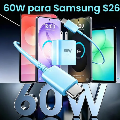 Vista 4 de Cargador USB C súper rápido de 60 W, cargador tipo C, bloque de carga rápida para teléfono Android con cable de carga rápida USB C de 10 pies