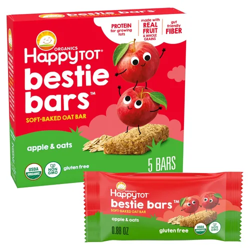 Vista 7 de HAPPYTOT Organics Barras de Avena Horneadas Suaves con Fibra y Proteína Snack para Niños Pequeños Manzana y Espinaca, Barras de 0.88 Onzas, Caja