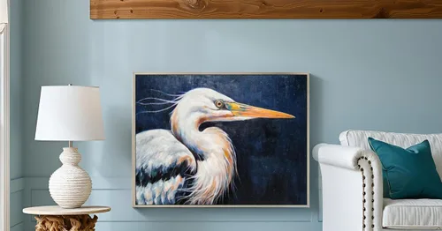 Vista 4 de Yihui Arts Lienzo enmarcado texturizado pintado a mano de garza