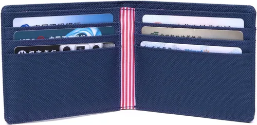 Vista 6 de KAUKKO Cartera biplegable con bloqueo RFID para hombre, 1Azul, Ocio
