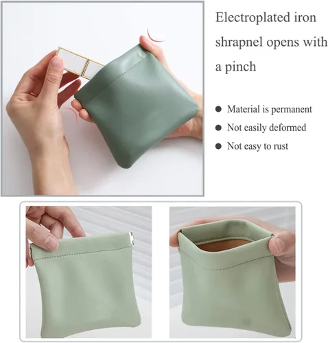 Vista 4 de Bolsa de Cosméticos de Bolsillo, Bolsa de Maquillaje de Cuero Impermeable con Cierre por Presión, Organizador Portátil de Artículos de Aseo