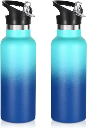 Vista 11 de Volhoply Botella de agua aislada para niños de 17 onzas, botellas de agua de acero inoxidable con tapa con pajilla, botella de agua de metal al