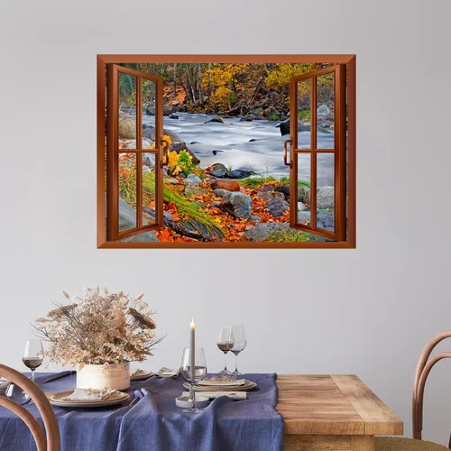 Vista 12 de wall26 Adhesivo decorativo para pared, diseño de oso y mariposa fuera de una ventana abierta, no se pega ni se pega, papel tapiz no tejido