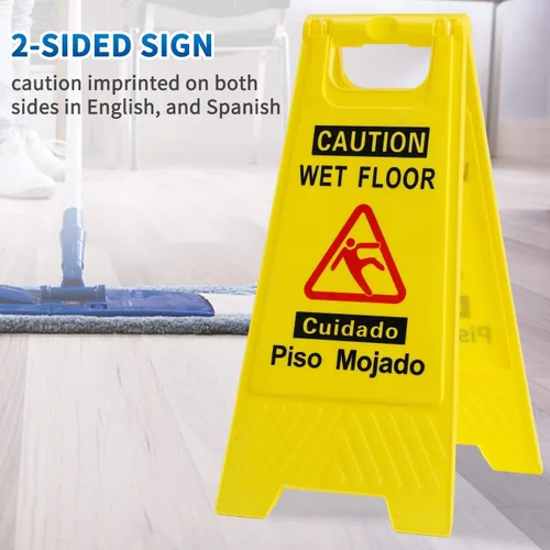 Vista 4 de CERLMLAND Señal de precaución mojada para piso, plegable, resistente, bilingüe de doble cara, letreros de advertencia de seguridad para uso