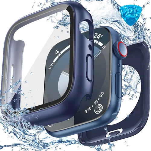 Vista 23 de 3 en 1 Goton Estuche impermeable duro para Apple Watch, protector de pantalla de 40mm, cubierta frontal de vidrio templado protectora completa