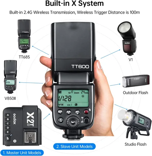 Vista 3 de Godox 2pcs TT600 GN60 Flash de cámara Speedlite con disparador de flash X2T-S Compatible con cámara Sony, sistema inalámbrico X 2.4G, HSS 1/8000s