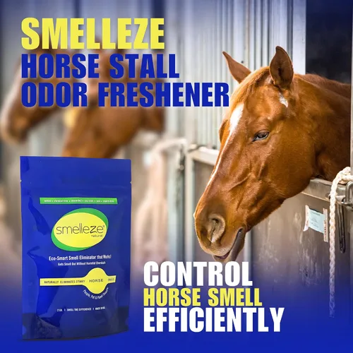 Vista 2 de SMELLEZE Refrescante natural para puestos de caballo y eliminador de olores: gránulos de 2 libras. Elimina el olor de la orina y las heces. Mantiene