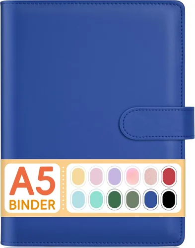 Vista 23 de Sooez Carpeta A5 con 6 anillas, cubierta recargable para cuaderno, organizador pequeño de cuero, carpeta vacía para presupuesto, diario, soporte