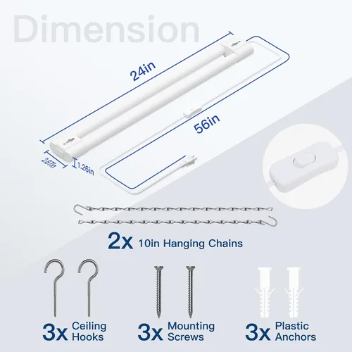 Vista 6 de BBOUNDER Lámpara LED de 2 pies para tienda, súper brillante, 2200 lúmenes, luz blanca fría de 6500 K, montaje en techo o colgante, iluminación Blanco