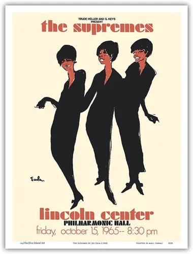 Vista 9 de The Supremes - 1965 Lincoln Center Philharmonic Hall Concert - Vintage Music Poster by Joe Eula c.1965 - Master Art Print (Unframed) 6in x 9in