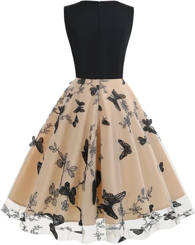 Vista 3 de Vestido de noche de tul con bordado floral para mujer, diseño de ilusión de malla transparente, vintage, cóctel, vestido de fiesta de boda, fiesta
