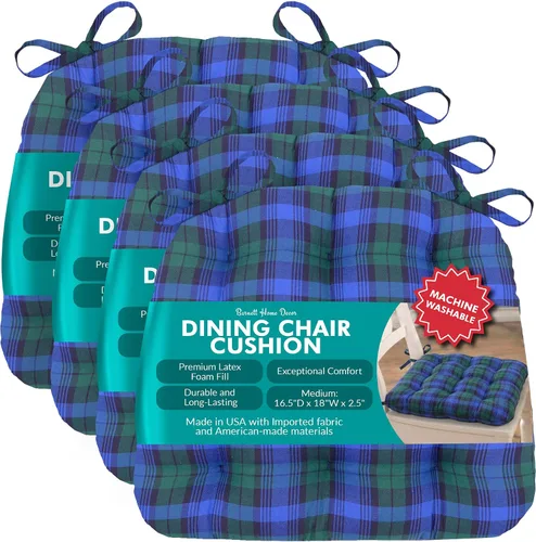 Vista 22 de Barnett Home Decor Almohadillas para silla de comedor con lazos - Bethanne Azul Floral Tamaño Mediano 16.5 x 18 - Cojines para silla Windsor