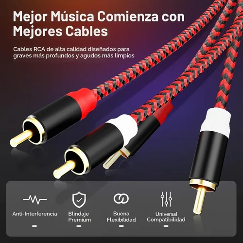 Vista 6 de Cable RCA de 3 pies, 2RCA macho a 2-RCA macho Cable de Audio Estéreo para Subwoofer [Sonido Hi-Fi] Cable de Audio Auxiliar Trenzado de Nylon