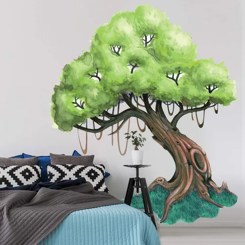 Vista 2 de Knotty Oak Tree Watercolor Wall Decal Mural Kit by Chromantics