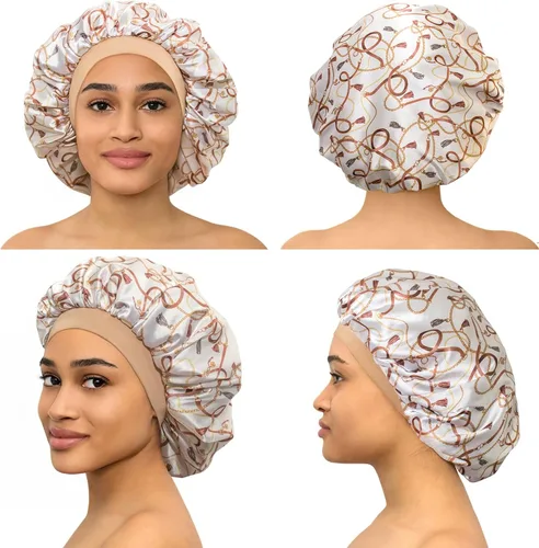 Vista 4 de CAPLORD Gorro de satén forrado para dormir, gorro de bambú para el cabello rizado natural para mujeres y hombres