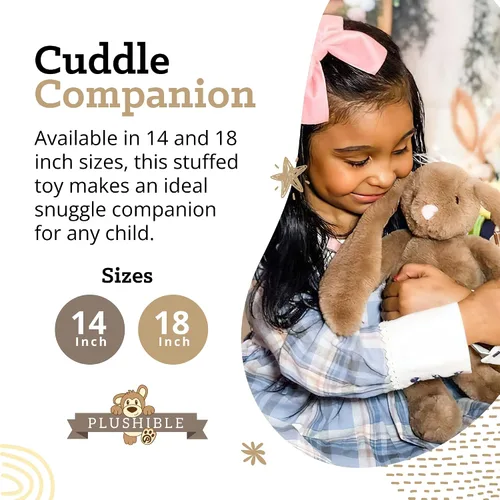 Vista 6 de Peluche de Animal de Conejo de Pascua Plushible, 18 pulgadas (Marrón) - Juguete de Peluche Suave Bordado para Niños, Recién Nacidos, Niños y Niñas
