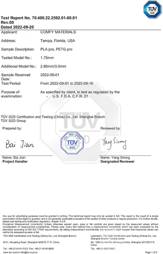 Vista 4 de Filamento para impresora 3D PLA+ de grado alimenticio certificado – CARBON by Comfy Materials – Probado en laboratorio, compatible con la FDA, apto