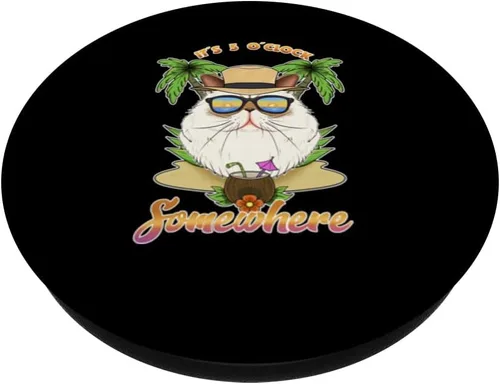 Vista 2 de Son las 5 en punto en algún lugar bebiendo PopSockets de gato del Himalaya intercambiables PopGrip