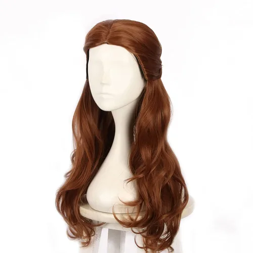Vista 3 de Peluca marrón con moño largo ondulado para mujer, disfraz de princesa para Halloween Marrón oscuro
