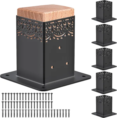 Vista 11 de Insaga Base de poste de 4 x 4, tamaño interior de 3.6 x 3.6 pulgadas, base de anclaje de poste de madera resistente para kit de valla de pérgola