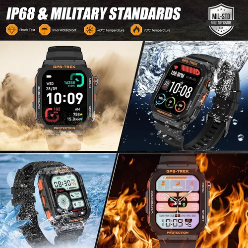 Vista 3 de Relojes inteligentes militares para hombres con GPS integrado con llamada Bluetooth de 1.75 pulgadas, pantalla grande, resistente y táctico, reloj