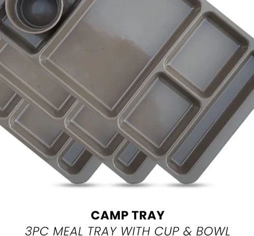 Vista 5 de Bandeja de campamento - Bandeja de comida de 3 piezas con taza y tazón sin BPA, fabricada en Estados Unidos