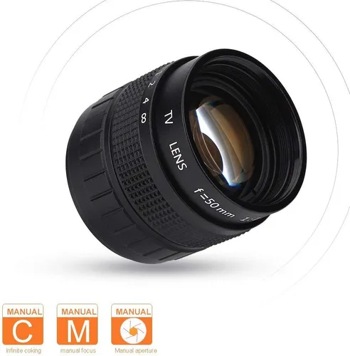 Vista 5 de Lente de CCTV para montaje C, lente de TV de circuito cerrado de 1.969 in f/1.4, lentes focales fijas manuales, accesorio para cámara de fotografía