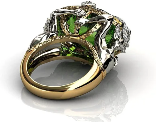 Vista 5 de Anillo de sirena de Kraken con circonio cúbico verde vintage Medusa Fishamn Merman de cristal de sirena anillo de dedo Sea King Queen para mujeres
