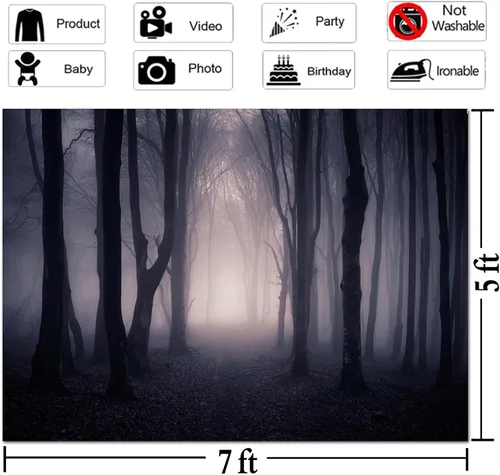Vista 5 de Fondo de fotografía embrujado, fantasma, bosque brumoso, accesorios de estudio para cabina de fotos, vampiro aterrador de noches, fondo