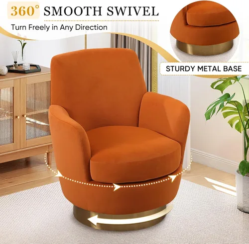 Vista 3 de Silla giratoria de 360°, silla giratoria de barril moderna y acogedora de 28.3 pulgadas, sofá redondo de peluche, cómoda silla de lectura pequeña