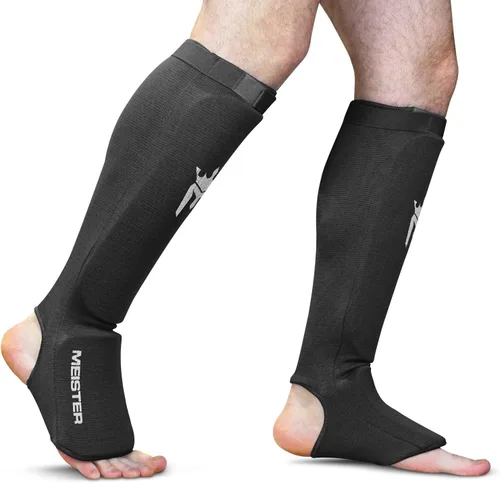 Vista 2 de Meister Espinilleras y empeine de tela elástica MMA (par) Comfort-fit protection with flexible impact padding for MMA, Muay Thai and kickboxing.