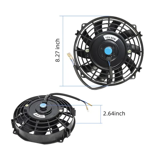 Vista 4 de Ventilador delgado de 7 pulgadas de empuje/tracción, ventilador eléctrico de enfriamiento para radiador universal de alto rendimiento, motor de 12V